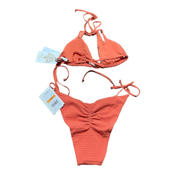 NWT Becca Pucker Up Ginger Orange Bikini Set Malia Halter Top Side Tie Bottom - Picture 7 of 16